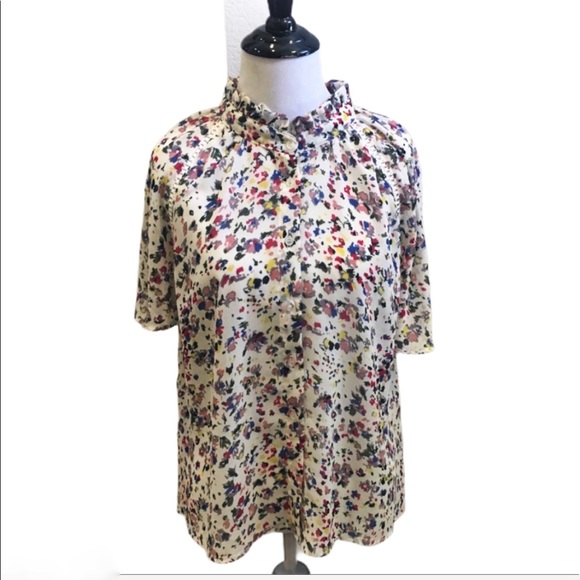 Brass and Roe Multi Floral Ruffle Blouse Size Small - Picture 1 of 13
